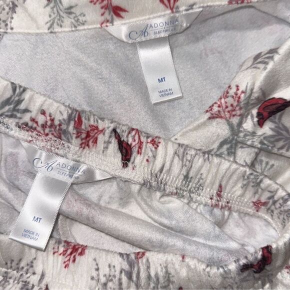Adonna MT White Red Gray Winter Bird Print Fleece Long Sleeve Top Pants PJ Set - Picture 9 of 10